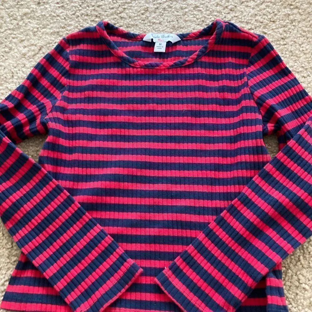 Girls Brooks Brothers Navy Blue and Red Striped Long Sleeve Shirt Tshirt